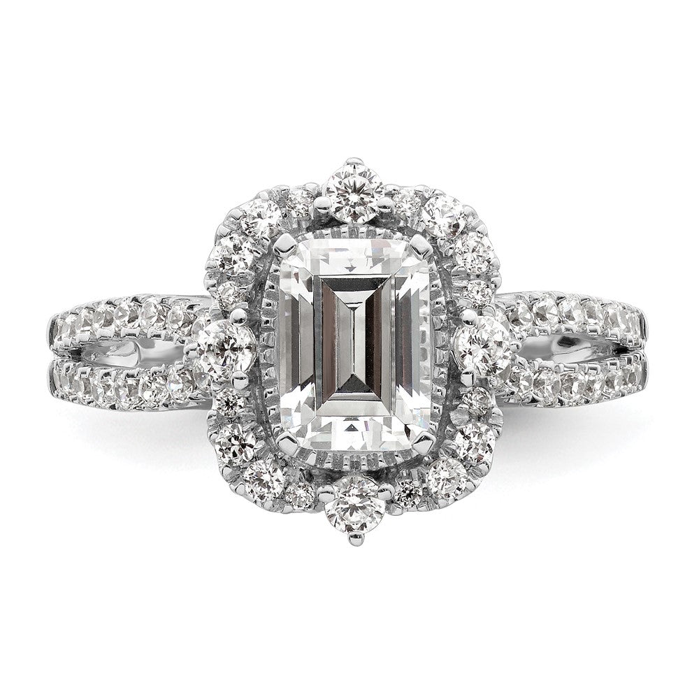 14K White Gold Vintage Halo (Holds 1 Carat (6.9X5.2mm) Emerald Cut Center) 5/8 Diamond Semi Mount Engagement Ring
