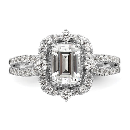14K White Gold Vintage Halo (Holds 1 Carat (6.9X5.2mm) Emerald Cut Center) 5/8 Diamond Semi Mount Engagement Ring