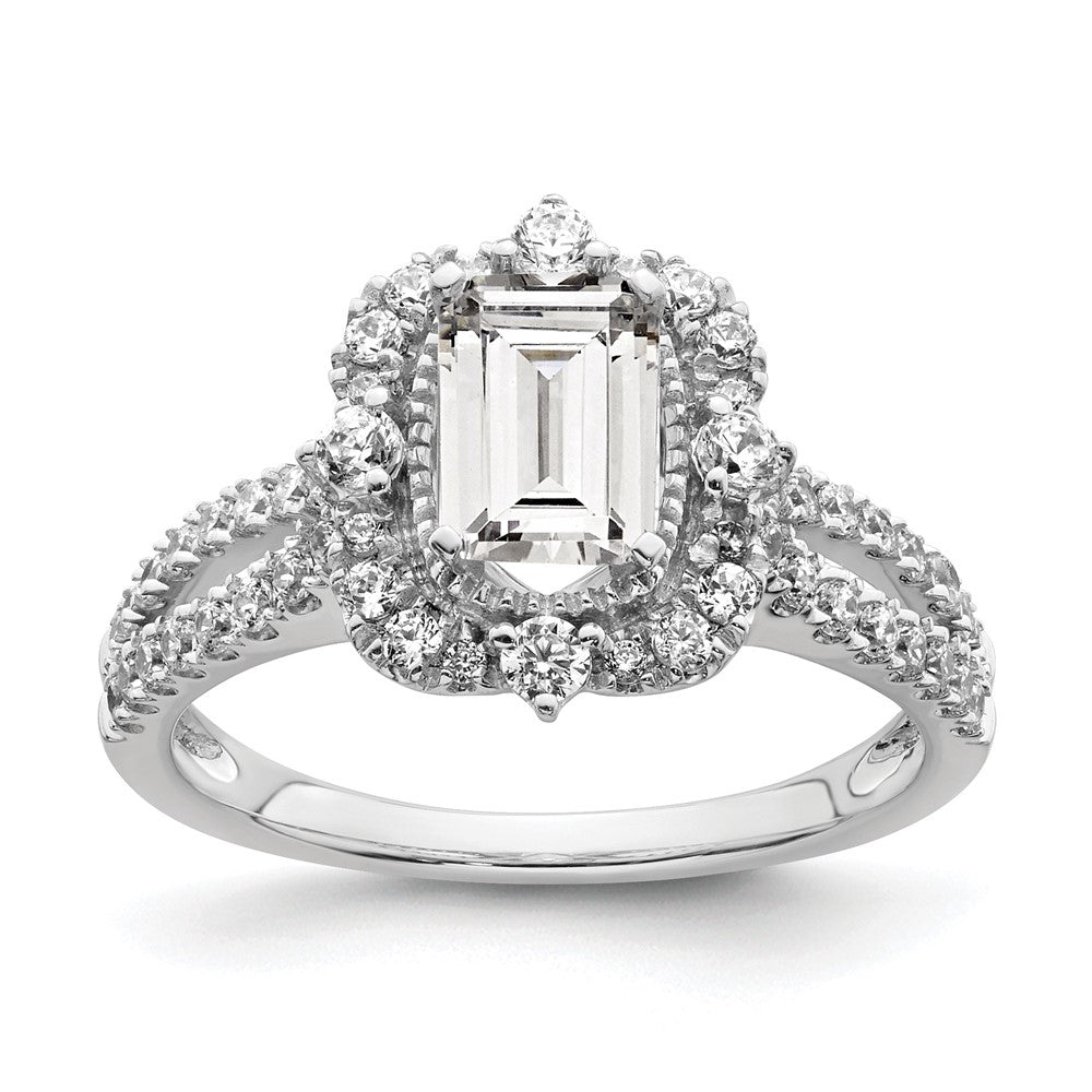 14K White Gold Vintage Halo (Holds 1 Carat (6.9X5.2mm) Emerald Cut Center) 5/8 Diamond Semi Mount Engagement Ring