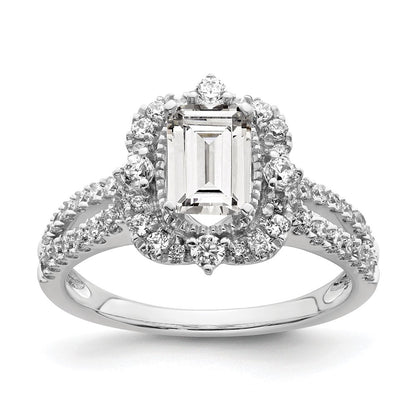 14K White Gold Vintage Halo (Holds 1 Carat (6.9X5.2mm) Emerald Cut Center) 5/8 Diamond Semi Mount Engagement Ring