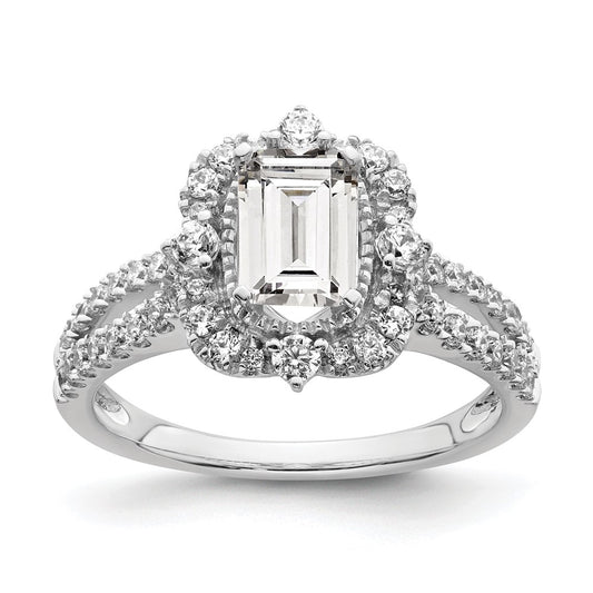 14K White Gold Vintage Halo (Holds 1 Carat (6.9X5.2mm) Emerald Cut Center) 5/8 Diamond Semi Mount Engagement Ring