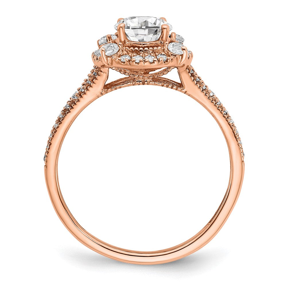14K Rose Gold Vintage Halo (Holds 1 Carat (8.0X6.1mm) Oval Center) 3/8 Diamond Semi Mount Engagement Ring