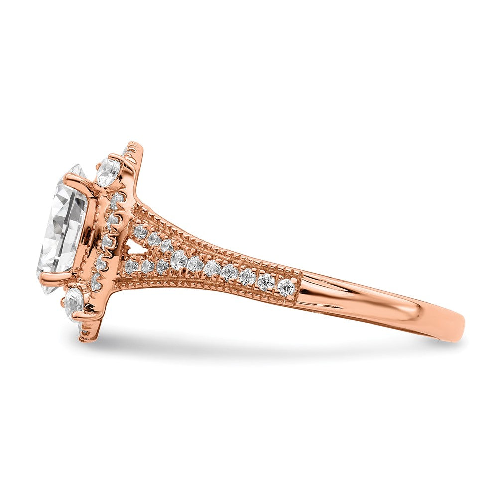 14K Rose Gold Vintage Halo (Holds 1 Carat (8.0X6.1mm) Oval Center) 3/8 Diamond Semi Mount Engagement Ring