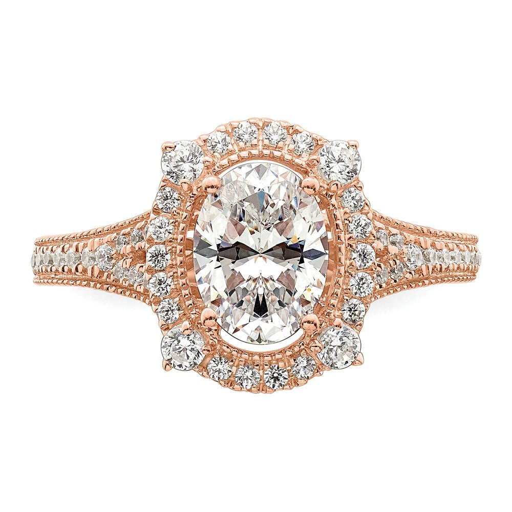 14K Rose Gold Vintage Halo (Holds 1 Carat (8.0X6.1mm) Oval Center) 3/8 Diamond Semi Mount Engagement Ring