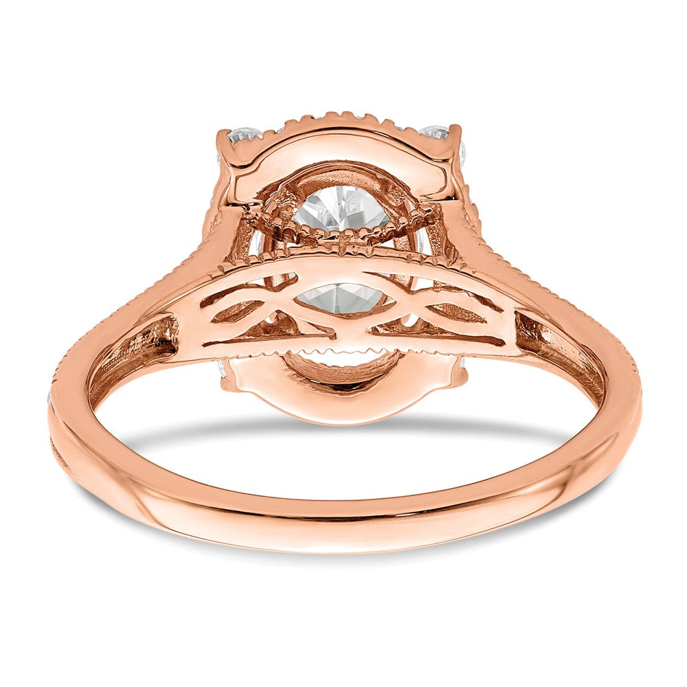 14K Rose Gold Vintage Halo (Holds 1 Carat (8.0X6.1mm) Oval Center) 3/8 Diamond Semi Mount Engagement Ring