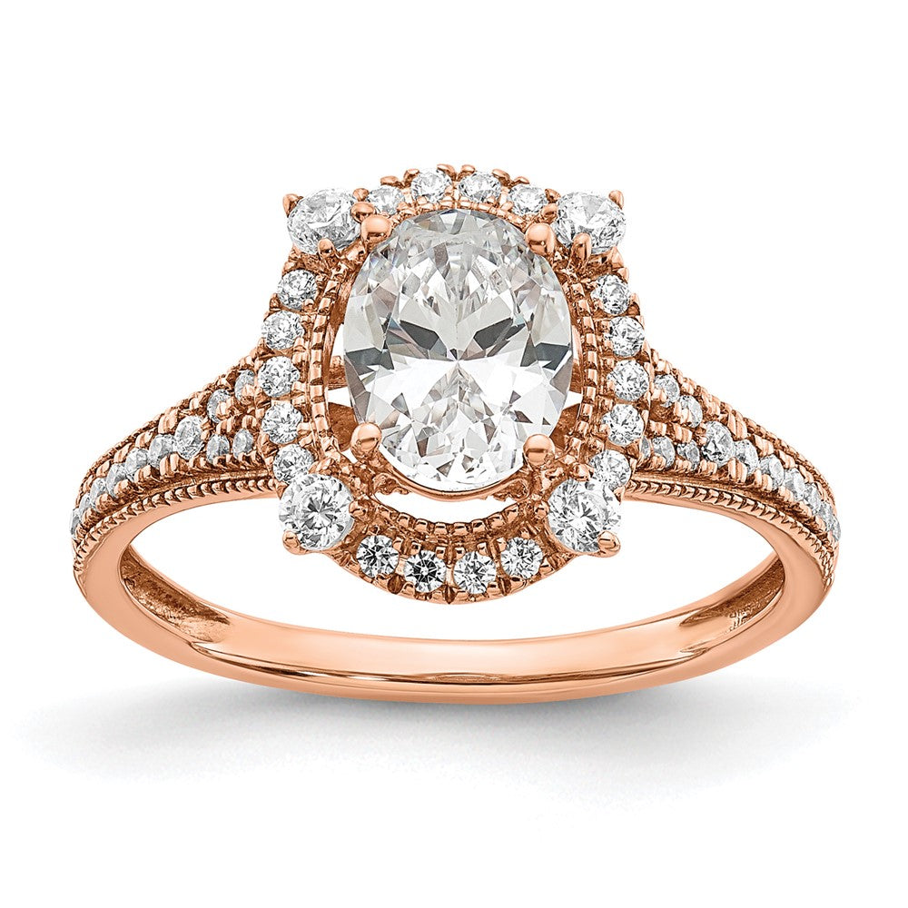 14K Rose Gold Vintage Halo (Holds 1 Carat (8.0X6.1mm) Oval Center) 3/8 Diamond Semi Mount Engagement Ring