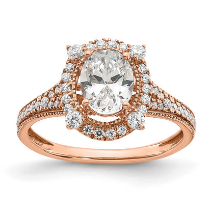 14K Rose Gold Vintage Halo (Holds 1 Carat (8.0X6.1mm) Oval Center) 3/8 Diamond Semi Mount Engagement Ring