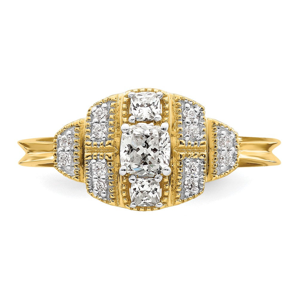 0.33ct. CZ Solid Real 14k Polished Art Deco .33ct Cushion Ctr Dia Engagement Ring