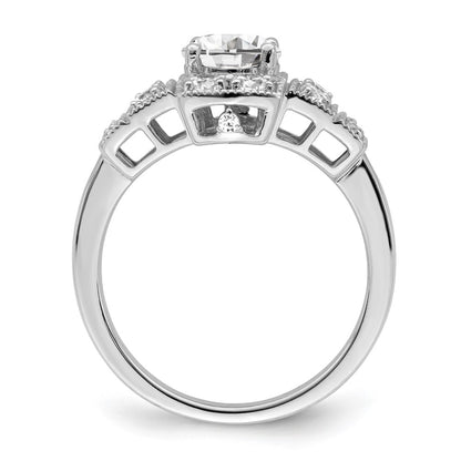 14K White Gold Art Deco (Holds 5/8 Carat (5.6mm) Round Center) 1/3 Diamond Semi Mount Engagement Ring