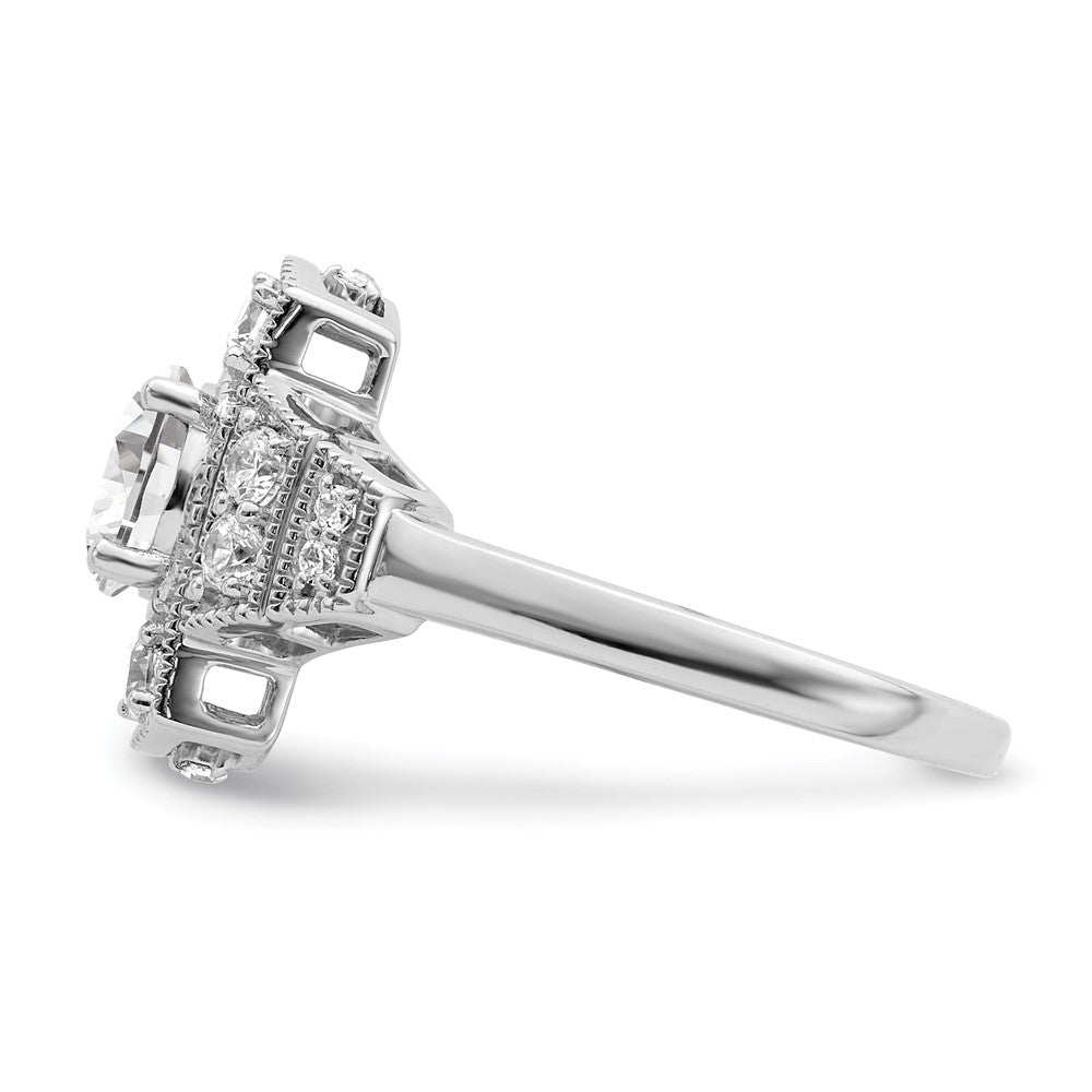 14K White Gold Art Deco (Holds 5/8 Carat (5.6mm) Round Center) 1/3 Diamond Semi Mount Engagement Ring