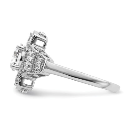 14K White Gold Art Deco (Holds 5/8 Carat (5.6mm) Round Center) 1/3 Diamond Semi Mount Engagement Ring