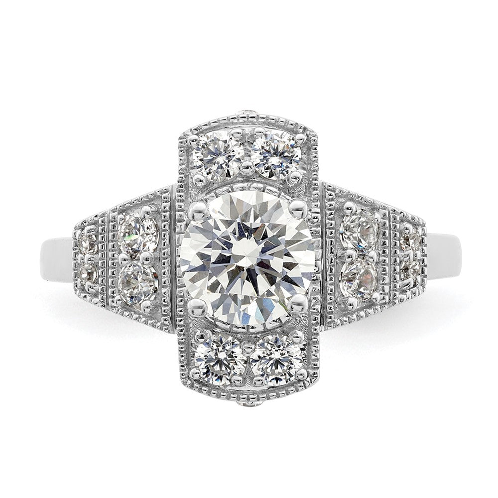 14K White Gold Art Deco (Holds 5/8 Carat (5.6mm) Round Center) 1/3 Diamond Semi Mount Engagement Ring