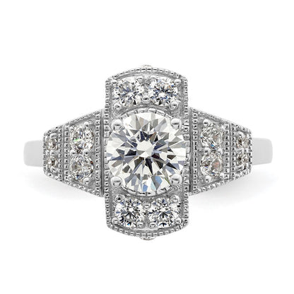 14K White Gold Art Deco (Holds 5/8 Carat (5.6mm) Round Center) 1/3 Diamond Semi Mount Engagement Ring