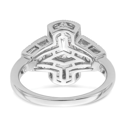 14K White Gold Art Deco (Holds 5/8 Carat (5.6mm) Round Center) 1/3 Diamond Semi Mount Engagement Ring