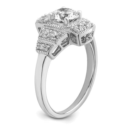 14K White Gold Art Deco (Holds 5/8 Carat (5.6mm) Round Center) 1/3 Diamond Semi Mount Engagement Ring
