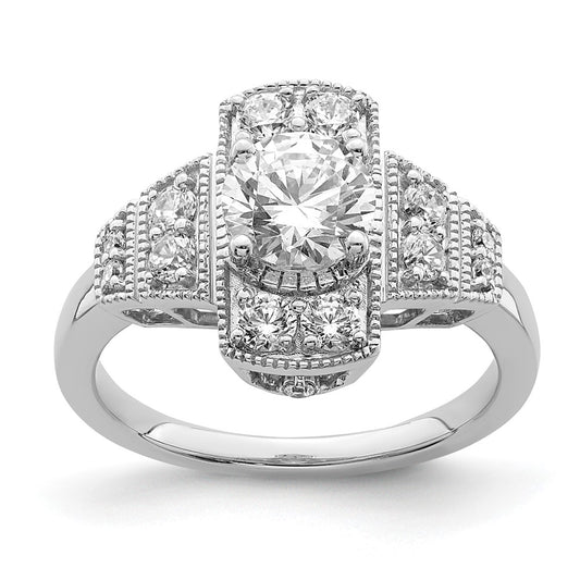 14K White Gold Art Deco (Holds 5/8 Carat (5.6mm) Round Center) 1/3 Diamond Semi Mount Engagement Ring