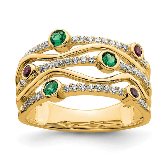 14k Yellow Gold Lab Grown Dia VS/SI+ G+ Cr.RU,EM Bezel Wave Ring