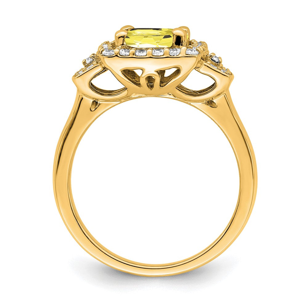 14k Yellow Gold White Lab Grown Dia. VS/SI+ G+ Lab Crtd Ylw Sapph Halo Ring