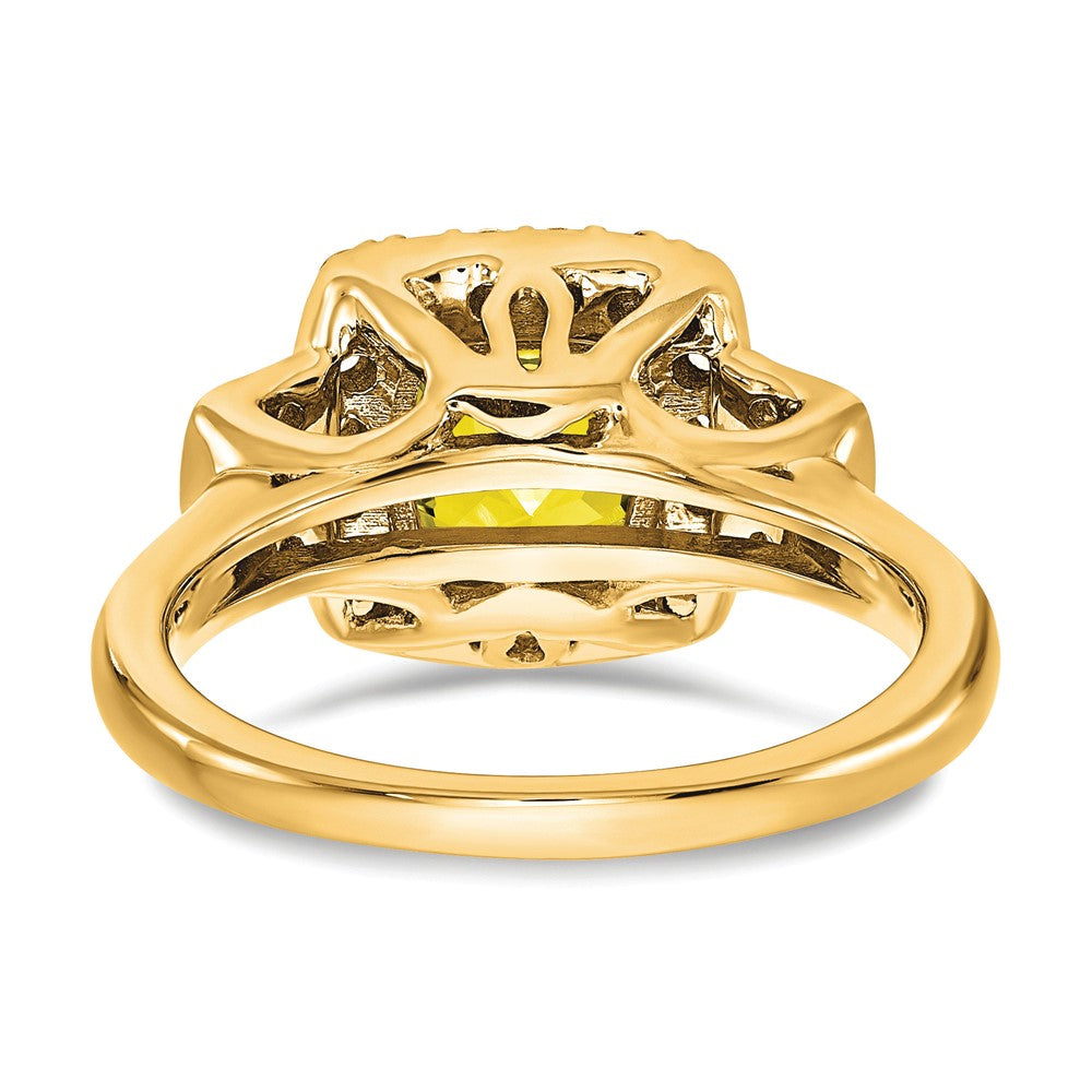 14k Yellow Gold White Lab Grown Dia. VS/SI+ G+ Lab Crtd Ylw Sapph Halo Ring