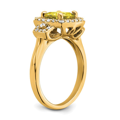 14k Yellow Gold White Lab Grown Dia. VS/SI+ G+ Lab Crtd Ylw Sapph Halo Ring