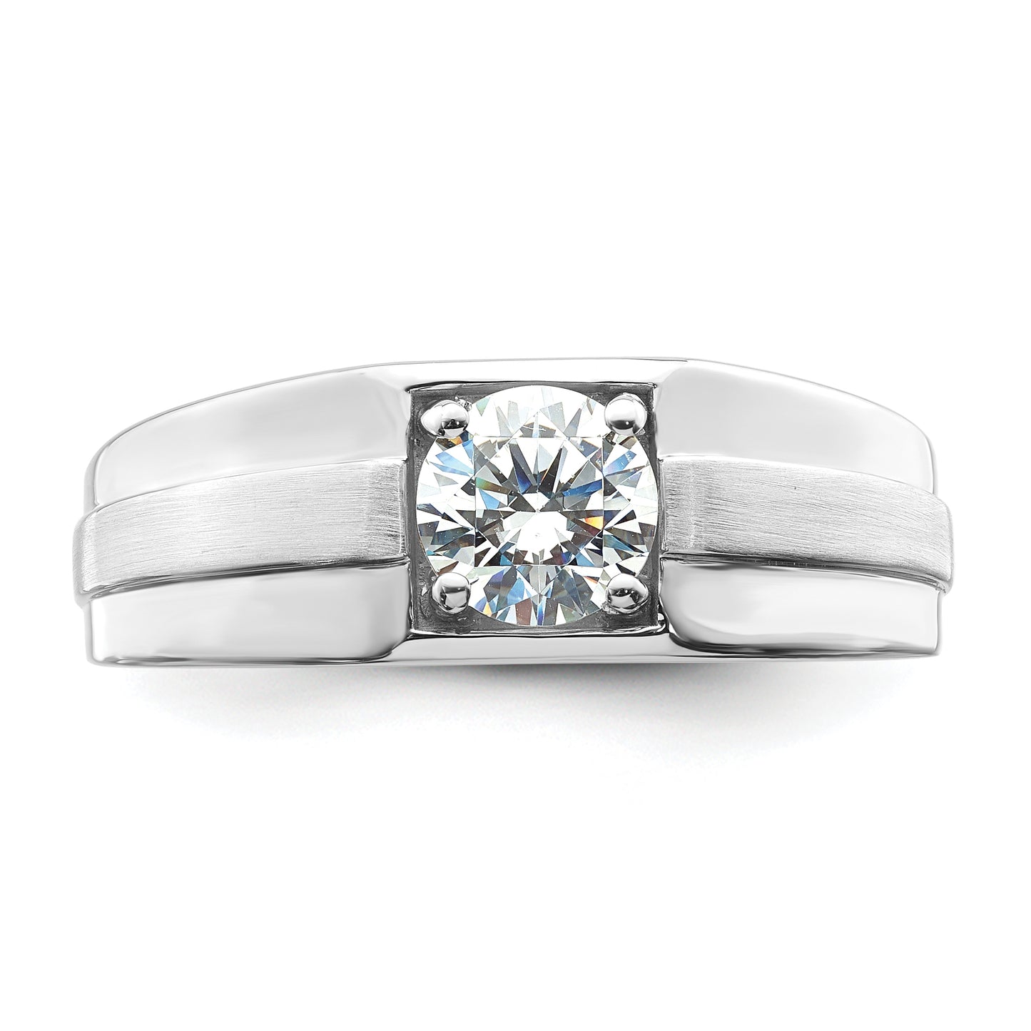 14k White Gold 1 Ct. Lab Grown Diamond VS/SI+ G+ Satin and Polished Men's Ring