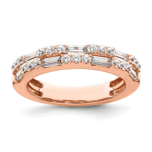 14K Rose Gold 1 Carat Round/Baguette Diamond Complete Wedding Band
