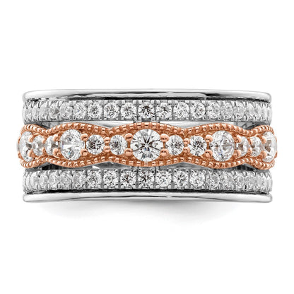 1.00ct. CZ Solid Real 14k White and Rose Gold Complete Wedding Wedding Band Ring
