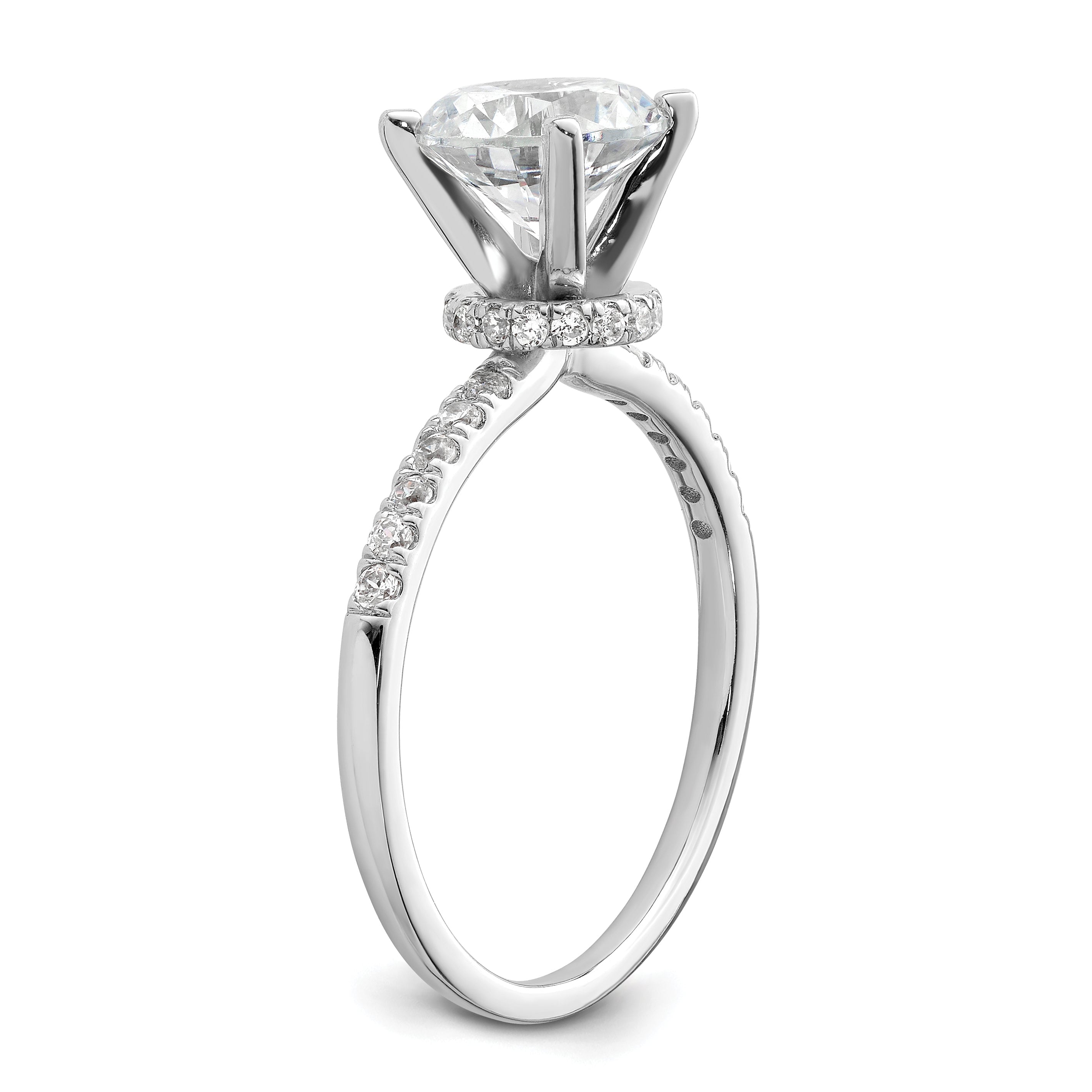 14K White Gold (Holds 1.5 Carat (7.5mm) Round Center) 1/4 Diamond Semi Mount Engagement Ring