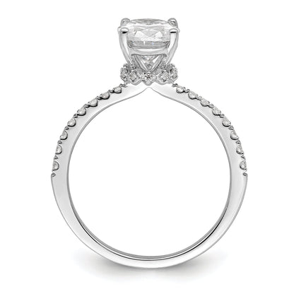 14K White Gold (Holds 1.5 Carat (8.8X6.5mm) Oval Center) 1/4 Diamond Semi Mount Engagement Ring