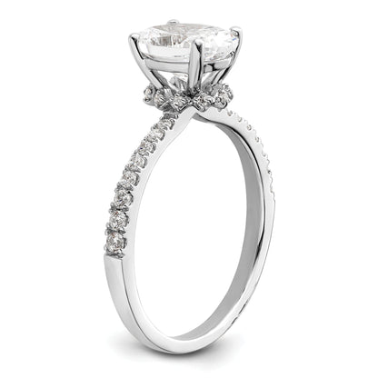 14K White Gold (Holds 1.5 Carat (8.8X6.5mm) Oval Center) 1/4 Diamond Semi Mount Engagement Ring