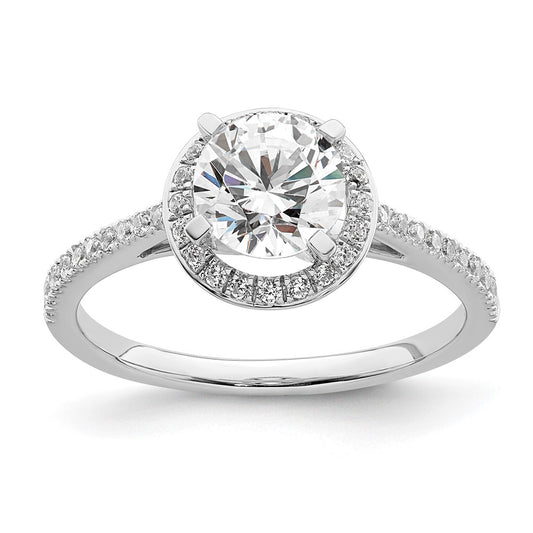 14K White Gold Vintage Halo (Holds 1 Carat (6.5mm) Round Center) 1/3 Diamond Semi Mount Engagement Ring