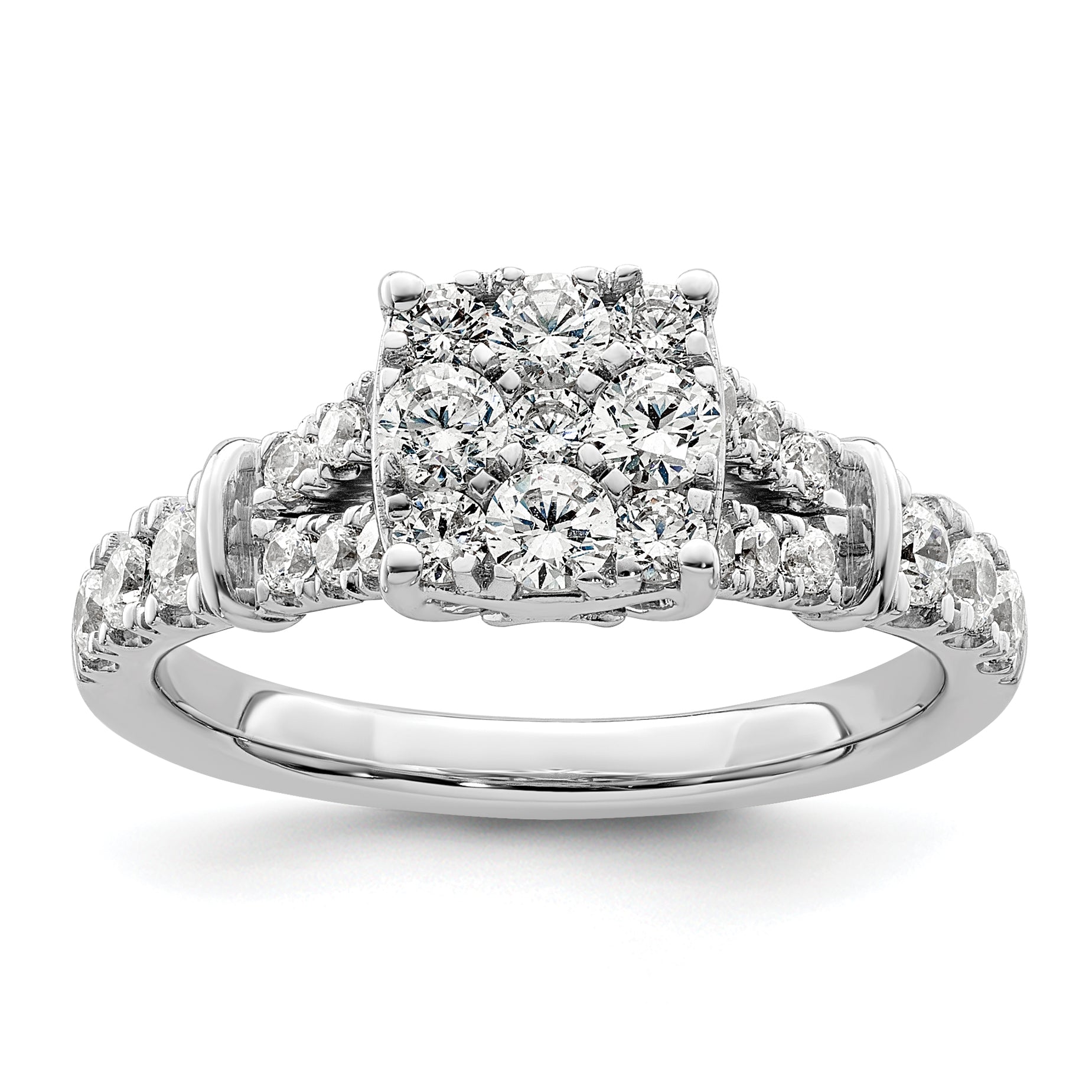 14k White Gold 1 Ct. Lab Grown Diamond VS/SI+ G+ Cluster Engagement Ring
