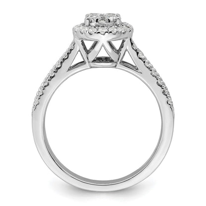 0.75ct. CZ Solid Real 14k White Complete Dia. Oval Halo Cluster Engagement Ring