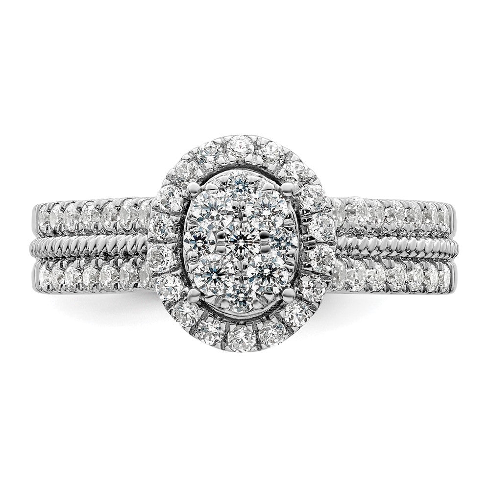 0.75ct. CZ Solid Real 14k White Complete Dia. Oval Halo Cluster Engagement Ring
