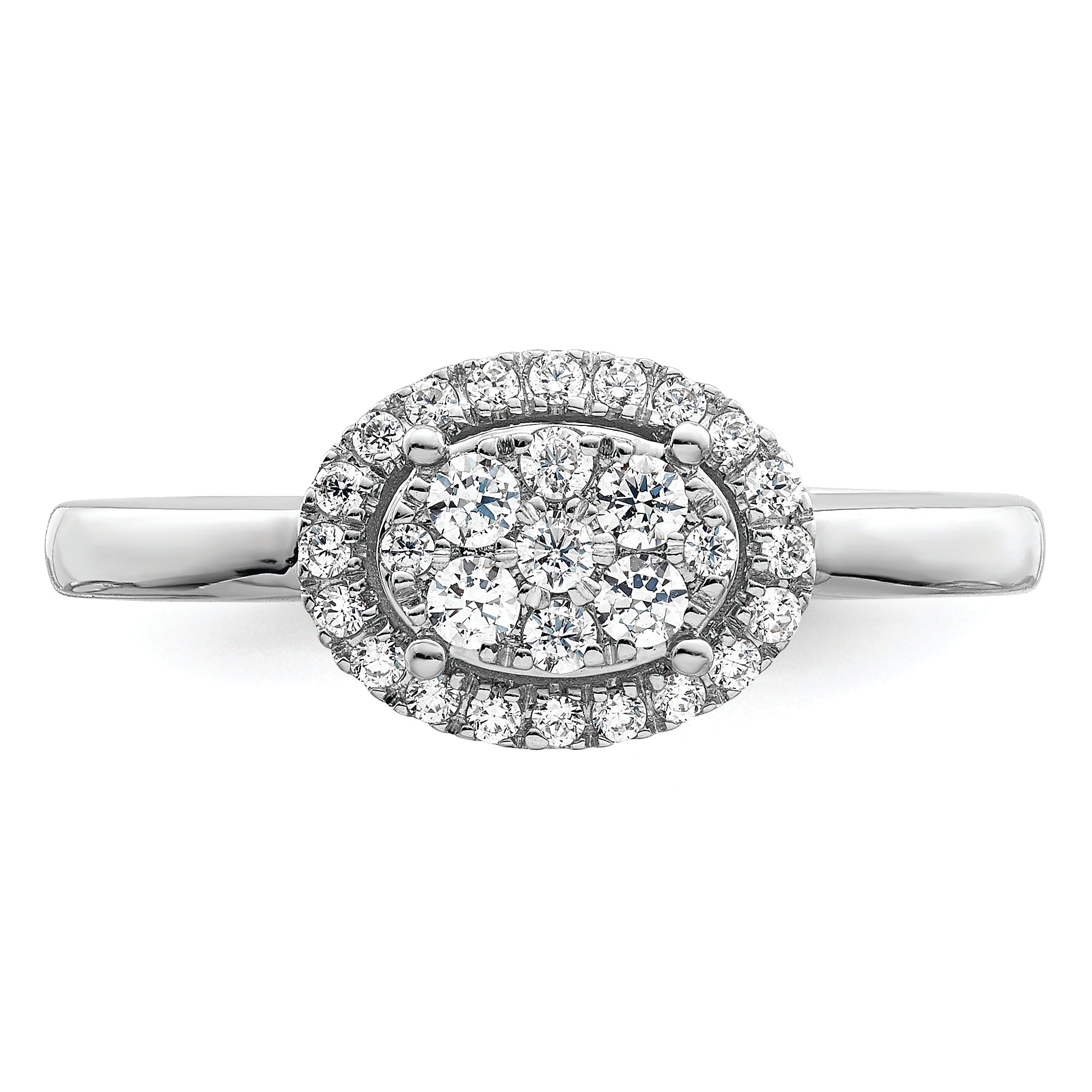 14K White Gold Oval Halo Cluster 1/3 Carat Diamond Complete Engagement Ring