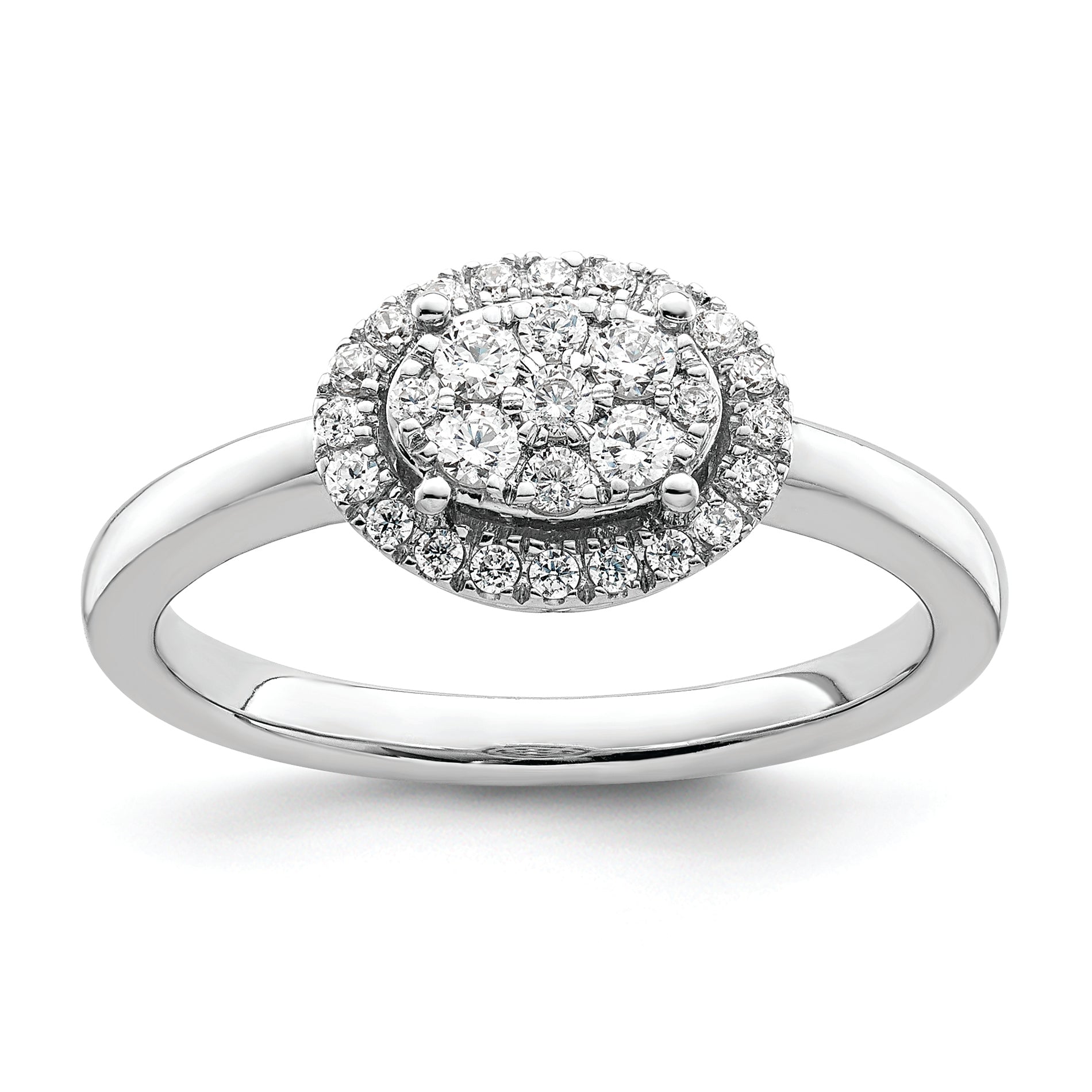 14K White Gold Oval Halo Cluster 1/3 Carat Diamond Complete Engagement Ring