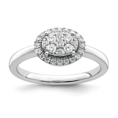 14K White Gold Oval Halo Cluster 1/3 Carat Diamond Complete Engagement Ring