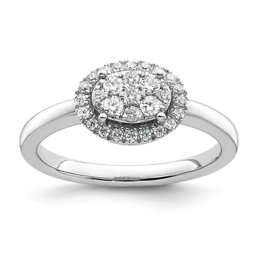 14K White Gold Oval Halo Cluster 1/3 Carat Diamond Complete Engagement Ring