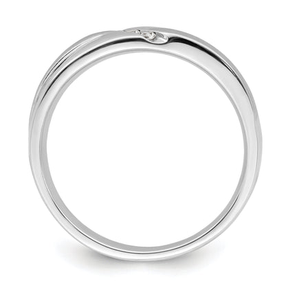 14K White Gold 3 Stone Satin And Polished 1/20 Carat Diamond Complete Men'S Band