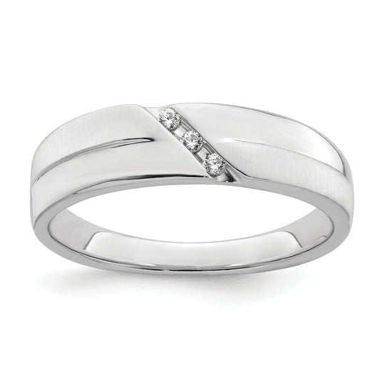 14K White Gold 3 Stone Satin And Polished 1/20 Carat Diamond Complete Men'S Band