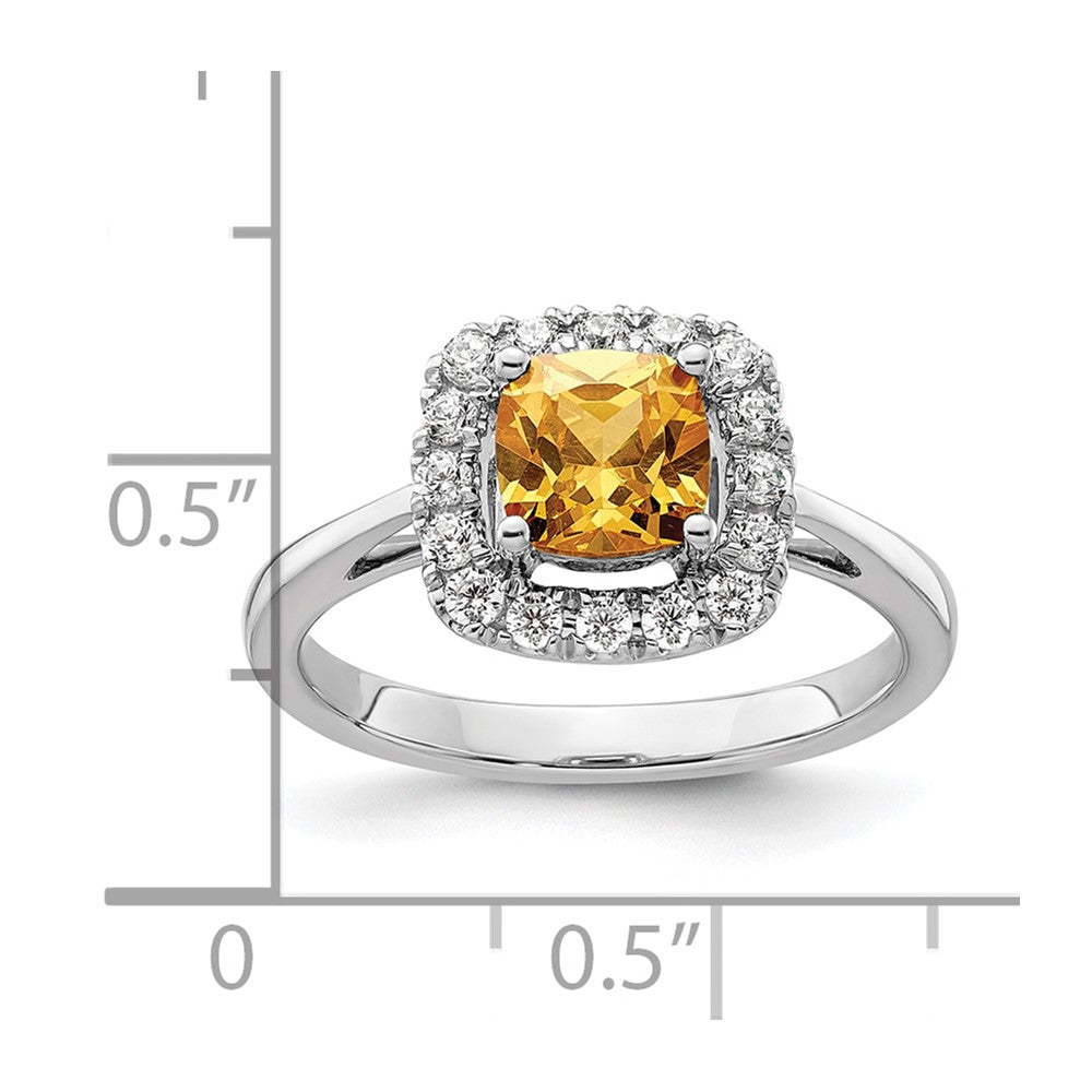 14k White Gold 1/4 Ct. Lab Grown Diamond VS/SI+ G+ November Birthstone Citrine Halo Ring