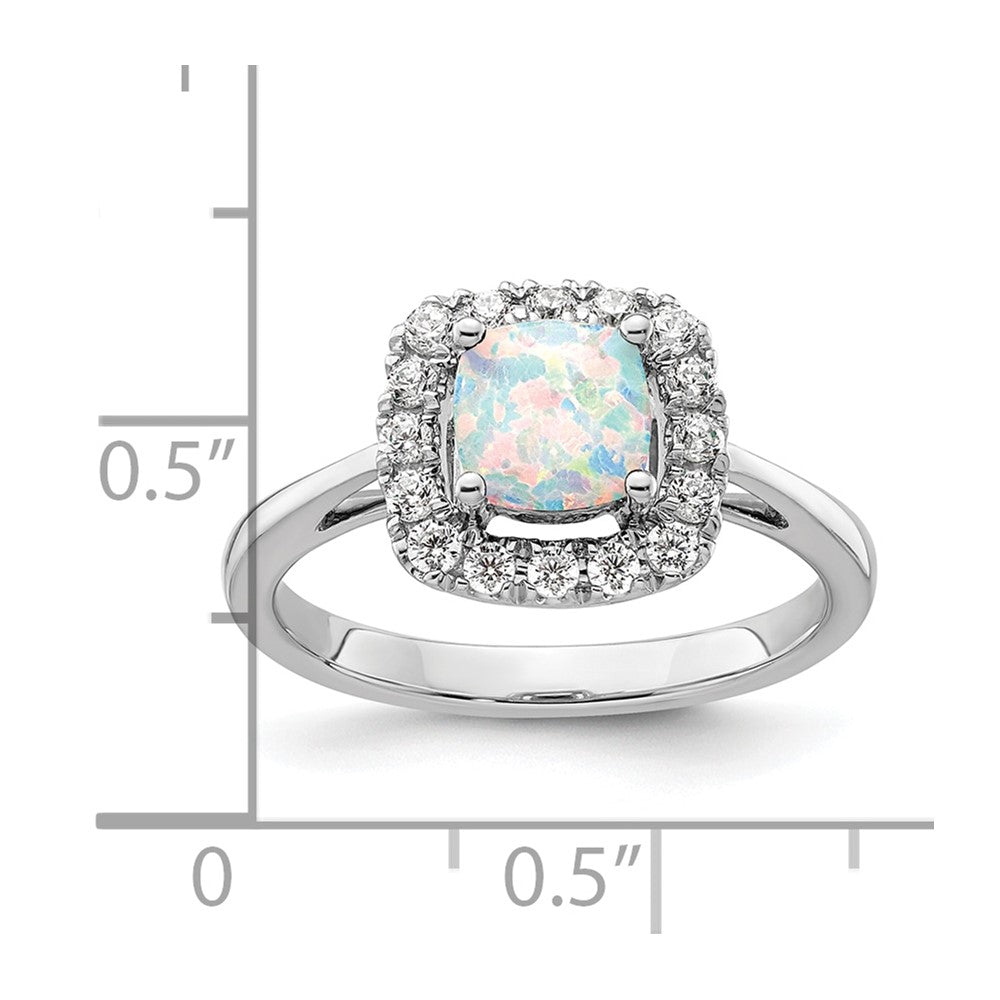 14k White Gold 1/4 Ct. Lab Grown Diamond VS/SI+ G+ October Birthstone Lab Created Opal Halo Ring