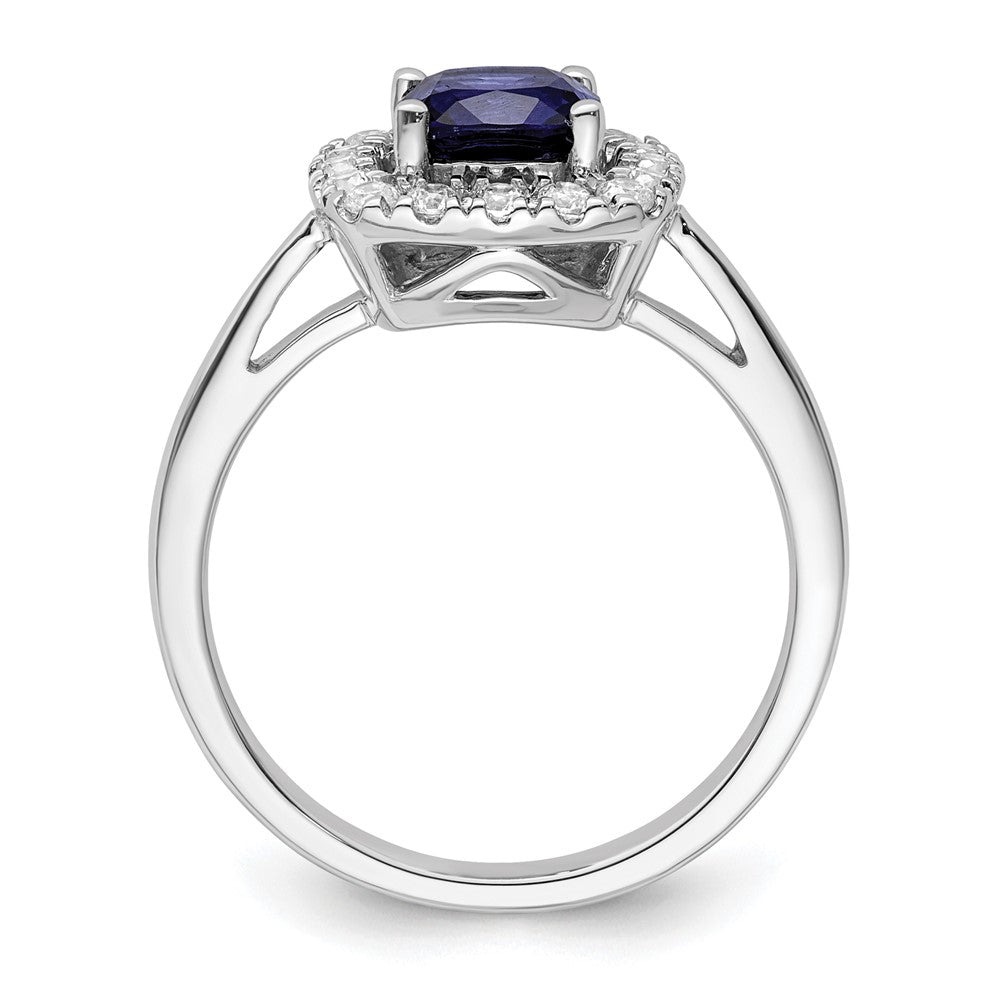14k White Gold 1/4 Ct. Lab Grown Diamond VS/SI+ G+ September Birthstone Lab Created Blue Sapphire Halo Ring