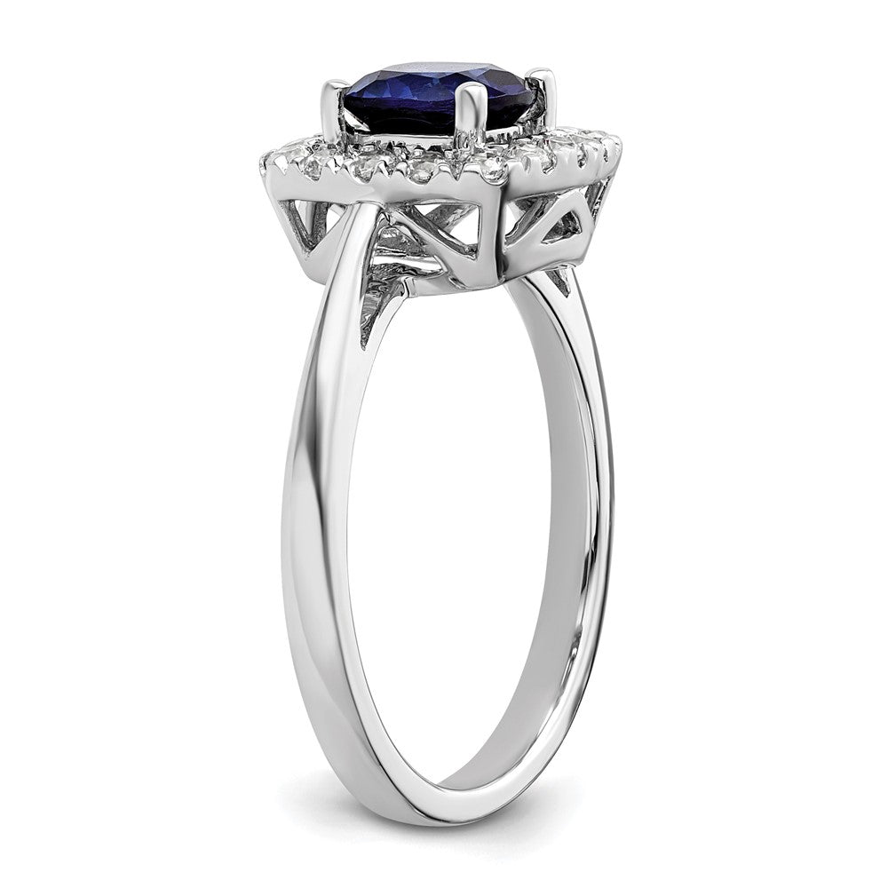 14k White Gold 1/4 Ct. Lab Grown Diamond VS/SI+ G+ September Birthstone Lab Created Blue Sapphire Halo Ring