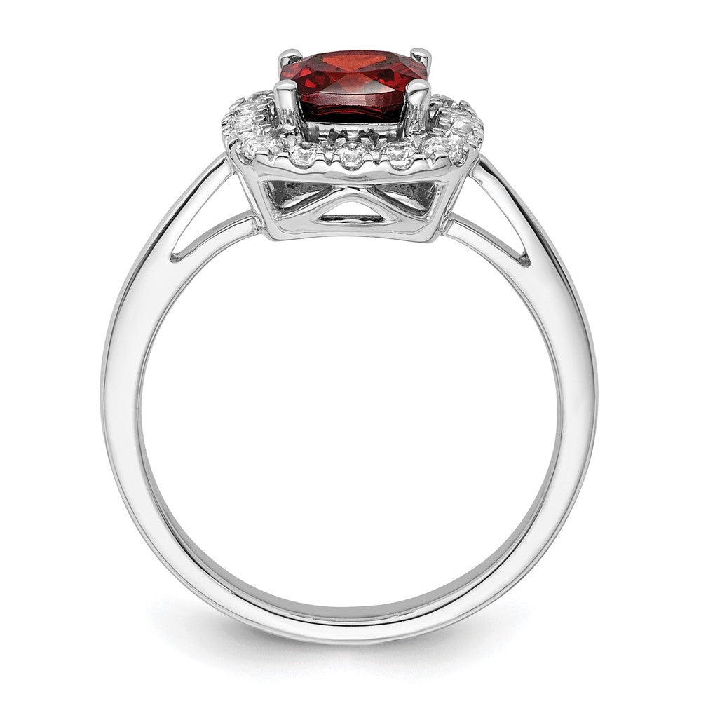 14k White Gold 1/4 Ct. Lab Grown Diamond VS/SI+ G+ January Birthstone Garnet Halo Ring