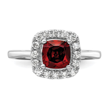 14k White Gold 1/4 Ct. Lab Grown Diamond VS/SI+ G+ January Birthstone Garnet Halo Ring