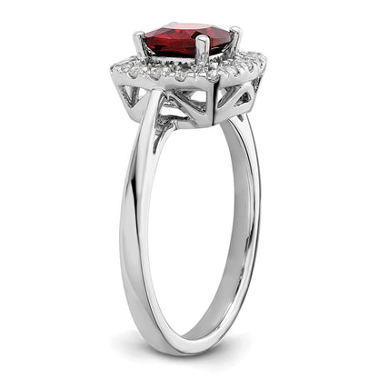 14k White Gold 1/4 Ct. Lab Grown Diamond VS/SI+ G+ January Birthstone Garnet Halo Ring