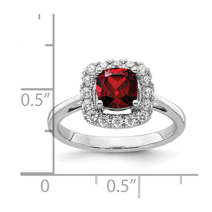 14k White Gold 1/4 Ct. Lab Grown Diamond VS/SI+ G+ January Birthstone Garnet Halo Ring
