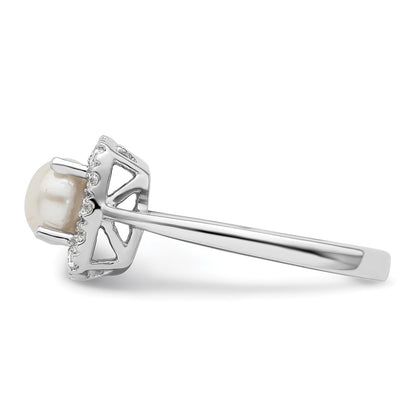 14k White Gold 1/4 Ct. Lab Grown Diamond VS/SI+ G+ June Birthstone Freshwater Cultered Pearl Halo Ring