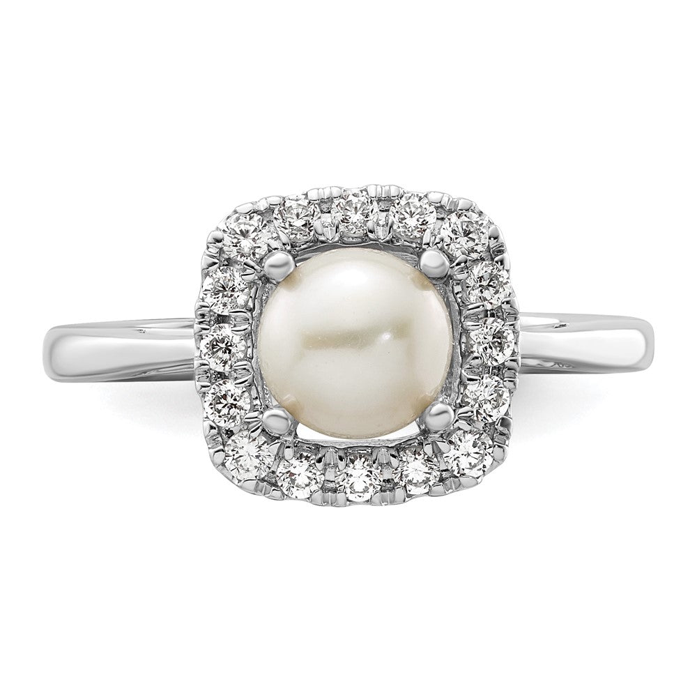 14k White Gold 1/4 Ct. Lab Grown Diamond VS/SI+ G+ June Birthstone Freshwater Cultered Pearl Halo Ring
